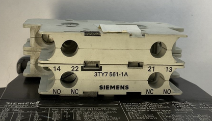 SIEMENS 3TF4522-0A CONTACTOR W/AUX 3TY7 561-1A/ 3TY7 561-1B 600V
