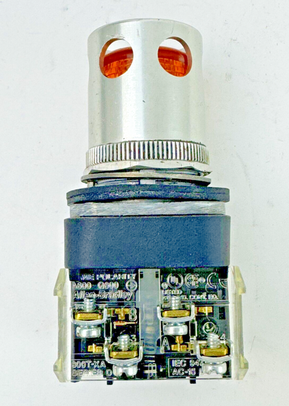 ALLEN-BRADLEY - 800T-QAH24A SER. T - AMBER PUSH BUTTON W/ 800T-XA SER. D & GUARD
