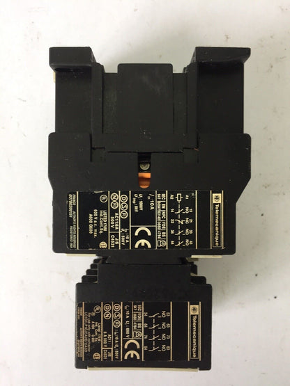 TELEMECANIQUE CA2DN31 CONTACTOR 600VAC COIL 120V WITH LA1DN40 AUXILIARY CONTACT