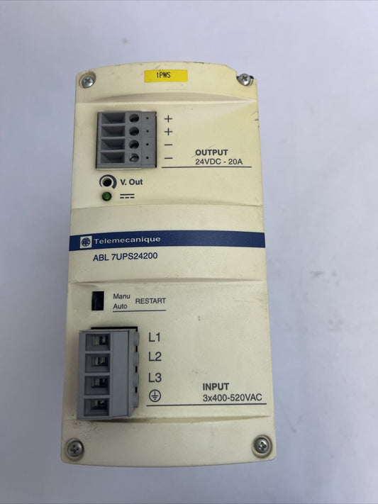 TELEMECANIQUE ABL 7UPS24200 POWER SUPPLY OUTPUT 24VDC 20A INPUT 3X400-520VAC