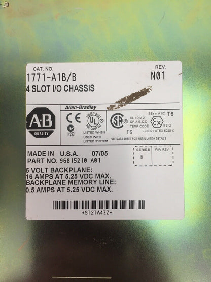 ALLEN BRADLEY 1771-A1B/B 4 SLOT I/O CHASSIS
