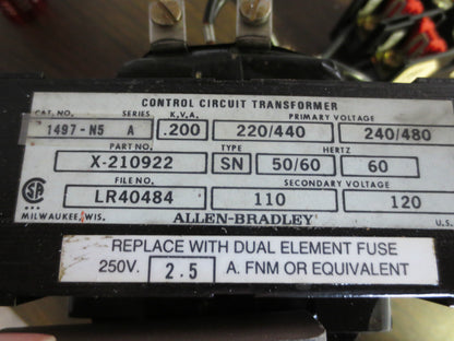 ALLEN-BRADLEY 1497--N5 Ser. A TRANSFORMER 200KVA w/ MR632-77 FUSE BLOCK 240/480