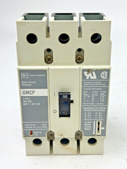CUTLER-HAMMER - GMCP050K2C - MOTOR CIRCUIT PROTECTOR - 3 POLE/ 600 VAC/50 A