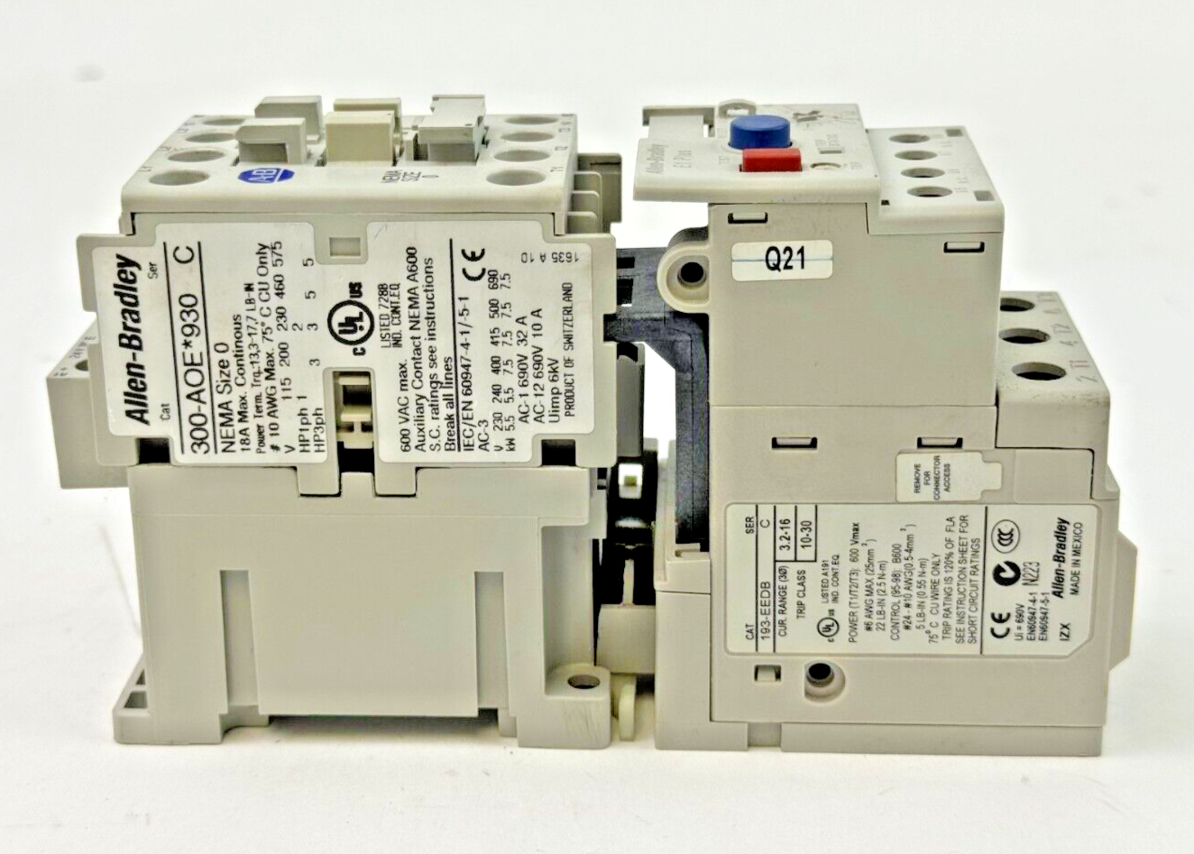 ALLEN BRADLEY - 300-AOE*930 SER. C & 193-EEDB SER. C - 600VAC 18A 3PH COIL 24VDC