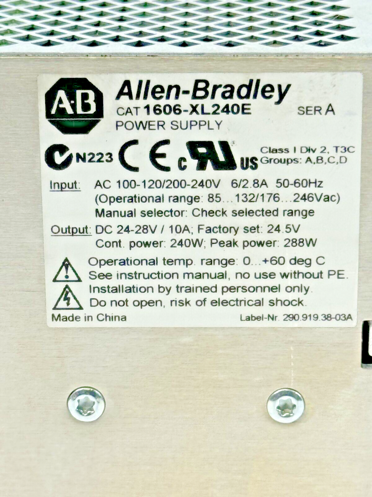 ALLEN-BRADLEY - 1606-XL240E SER. A - POWER SUPPLY - 240 W, 24 VDC, 10 A