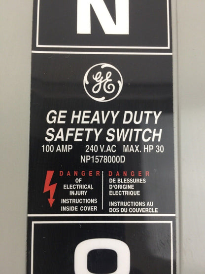 GE TH4323 HEAVY DUTY FUSIBLE SAFETY SWITCH MODEL 10 100A 240VAC 250VDC 30HP TYPE