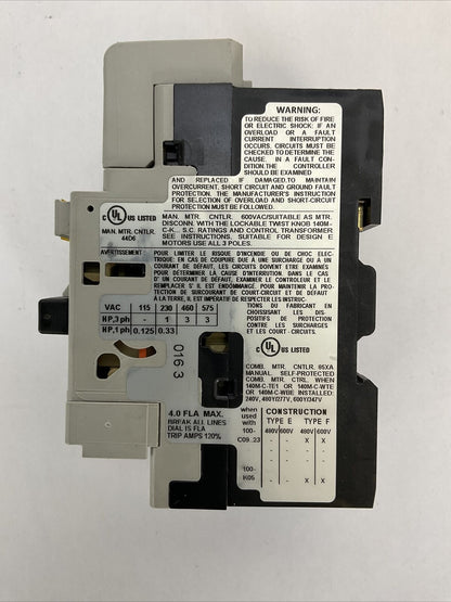 ALLEN BRADLEY 140M-C2E-B40 SER C MOTOR PROTECTOR CIRCUIT BREAKER 2.5-4.0A 140M-C