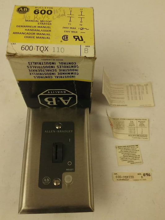 ALLEN BRADELY 600-TQX110 SER.B, MANUAL MOTOR STARTER  240V, NO KEY
