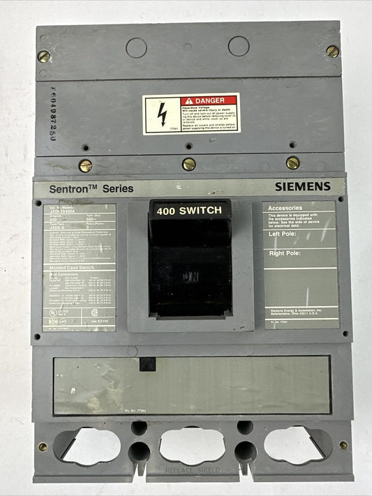 SIEMENS JXD63S400A MOLDED CASE SWITCH 600VAC 400A 3P TYPE JXD6-A SENTRON SERIES
