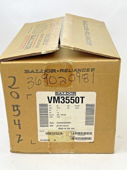 BALDOR RELIANCE - VM3550T - 3 PHASE INDUSTRIAL MOTOR 1.5HP 230/460V 2/1A 3600RPM