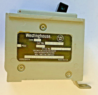WESTINGHOUSE HBA 1015 CIRCUIT BREAKER 1POLE 15A 120/240VAC HBA1015***LOTOF2***