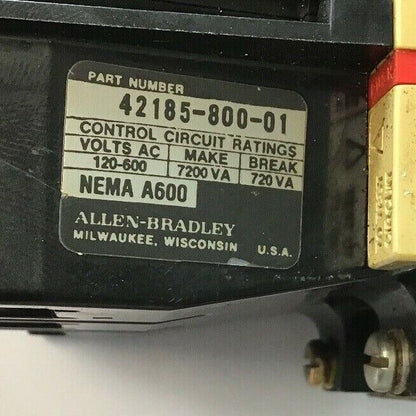 ALLEN BRADLEY 509-B0D SIZE 1 STARTER 600VAC 27AMP 10HP W26 HEATERS 120V COIL