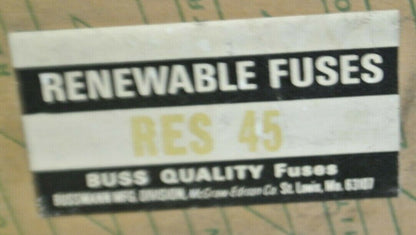 BUSS / BUSSMANN RES45 SUPER-LAG RENEWABLE FUSE / 45A / 600V / NEW SURPLUS