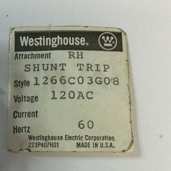 WESTINGHOUSE RH SHUNT TRIP 120VAC 1266C03G08 60HZ