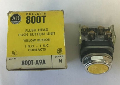 ALLEN BRADLEY 800T-A9A FLUSH HEAD PUSHBUTTON YELLOW SER.N 1NO-1NC