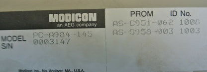 AEG / MODICON PC-A984-145 CPU 8K MEMORY w/ MB PLUS / Rev. K