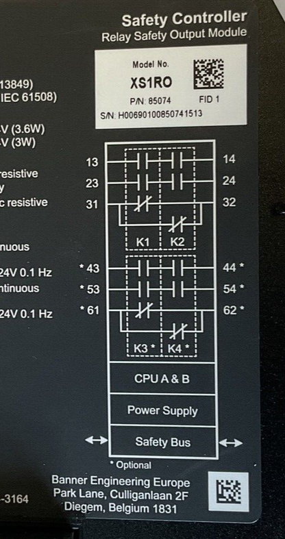 BANNER XS1RO SAFETY CONTROLLER 250VAC 24VDC 6A RELAY SAFETY OUTPUT MODULE