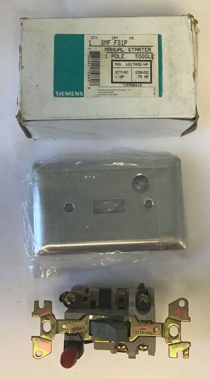 SIEMEN SMF FS1P MANUAL STARTER 1 POLE TOGGLE 277VAC 230VDC 1HP