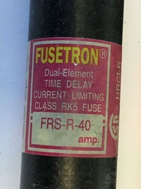 FUSETRON FRS-R-40 FUSE 600VAC 40AMP DUAL ELEMENT TIME DEL. CLASS RK5 **LOTOF 3**