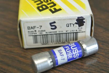 LOT of 5 / BUSS BAF-7 FUSE / 7A / 250V / NEW SURPLUS / BAF 7