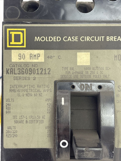 SQUARE D KAL360901212 MOLDED CASE CIRCUIT BREAKER SERIES 2 600VAC 250VDC 90A 3P