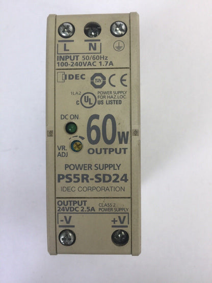IDEC PS5R-SD24 POWER SUPPLY INPUT 100-240VAC 1.7A OUTPUT 24VDC 2.5A 60W