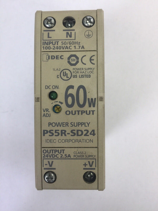 IDEC PS5R-SD24 POWER SUPPLY INPUT 100-240VAC 1.7A OUTPUT 24VDC 2.5A 60W