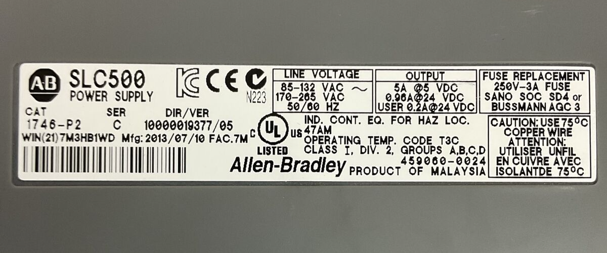 ALLEN BRADLEY 1746-P2 SER C DIR/VER 10000019377/05 POWER SUPPLY