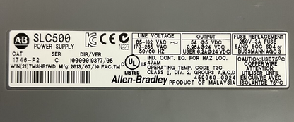 ALLEN BRADLEY 1746-P2 SER C DIR/VER 10000019377/05 POWER SUPPLY
