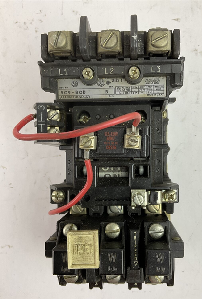 ALLEN BRADLEY 509-BOD SER B 600VAC 27A 10HP COIL 115-120V W44 HEATERS 509-B0D