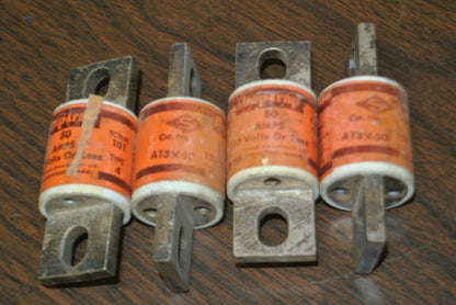 LOT of 4 / SHAWMUT A13X50 AMP-TRAP® BOLT-ON SEMICONDUCTOR FUSE / 50A / 130V