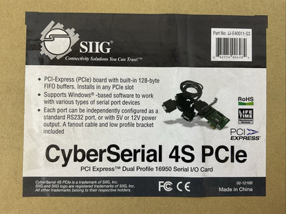 SIIG JJ-E40011-S3 CYBERSERIAL 4S PCle SERIAL I/O CARD E326765