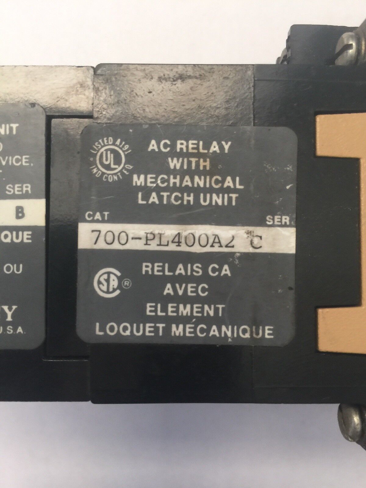 ALLEN BRADLEY 700-PL400A2 SER C AC RELAY W/ 700-PLLA2 700-P400A2 PA254 PL254