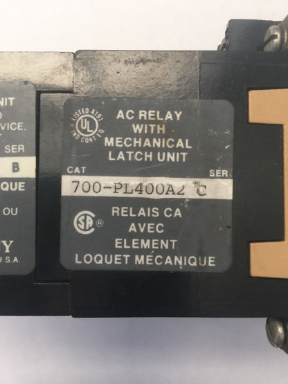 ALLEN BRADLEY 700-PL400A2 SER C AC RELAY W/ 700-PLLA2 700-P400A2 PA254 PL254