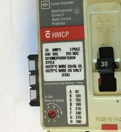 CUTLER HAMMER HMCP030H1CA04 CIRCUIT BREAKER 30A 600VAC 3P 250VDC