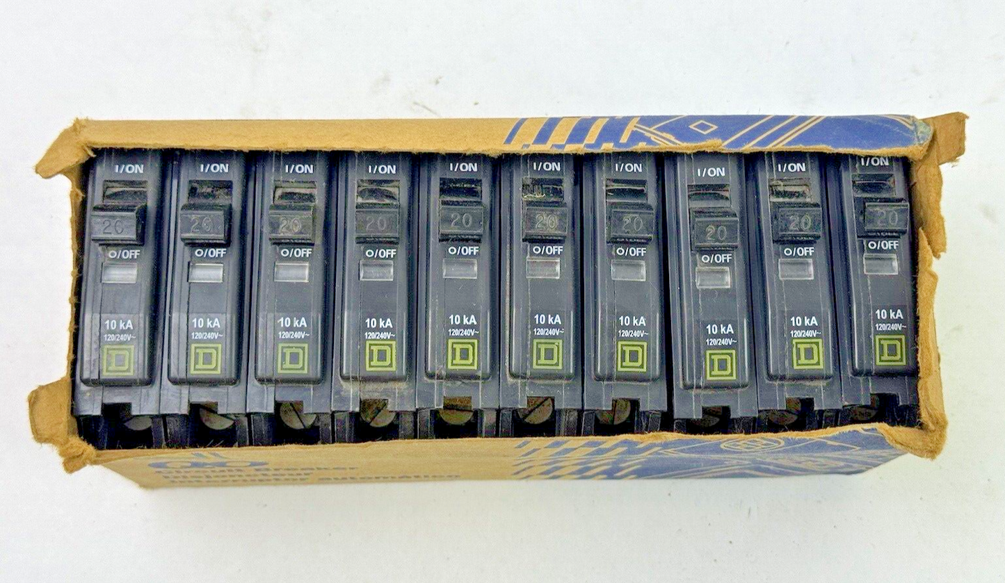 SQUARE D  **LOT OF 10** QO12010CP - 20A/1 POLE/240 VAC/QWIK-OPEN/TYPE QO - Q0120