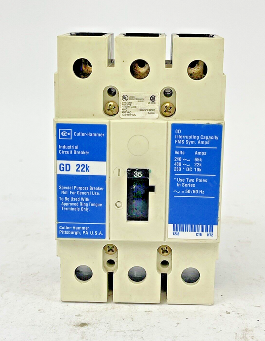 CUTLER-HAMMER - GD3035 - INDUSTRIAL CIRCUIT BREAKER - 3 POLE, 35 AMP, 480 V