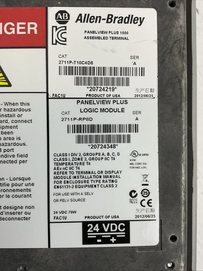 ALLEN BRADLEY 2711P-T10C4D8 SER A PANELVIEW PLUS 1000 2711P-RP8D 2711P-RDT10C