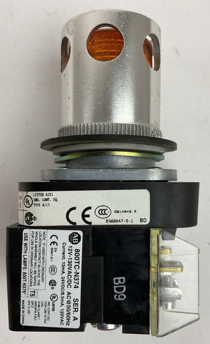 ALLEN BRADLEY 800T-QBH2A SER U ILLUMINATED PUSH BUTTON 12..130V 800TC-N374 SER A