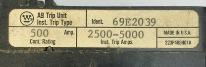 WESTINGHOUSE 69E2039 AB TRIP UNIT 500AMP INST TRIP 2500-5000AMP 3POLE