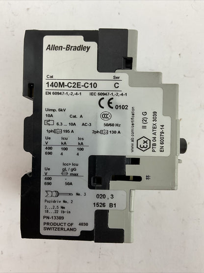 ALLEN BRADLEY 140M-C2E-C10 MOTOR PROTECTOR SER C 6.3-10A 140M-C-A SER A 600VAC