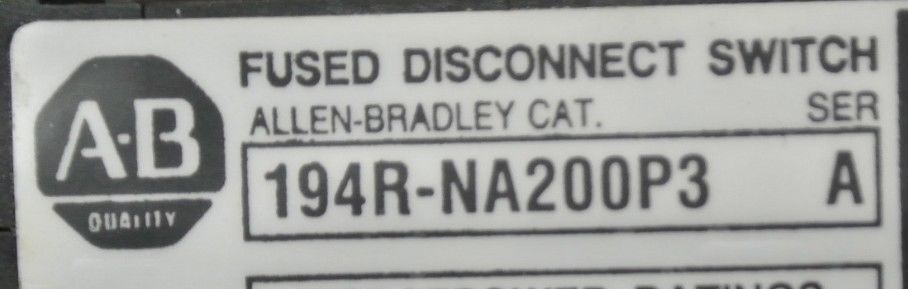 ALLEN-BRADLEY 194R-NA200P3 DISCONNECT SWITCH