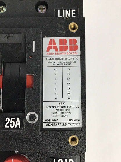 ABB DSM43025L MCP CIRCUIT BREAKER 3P 25A 480V D 6 LUGS