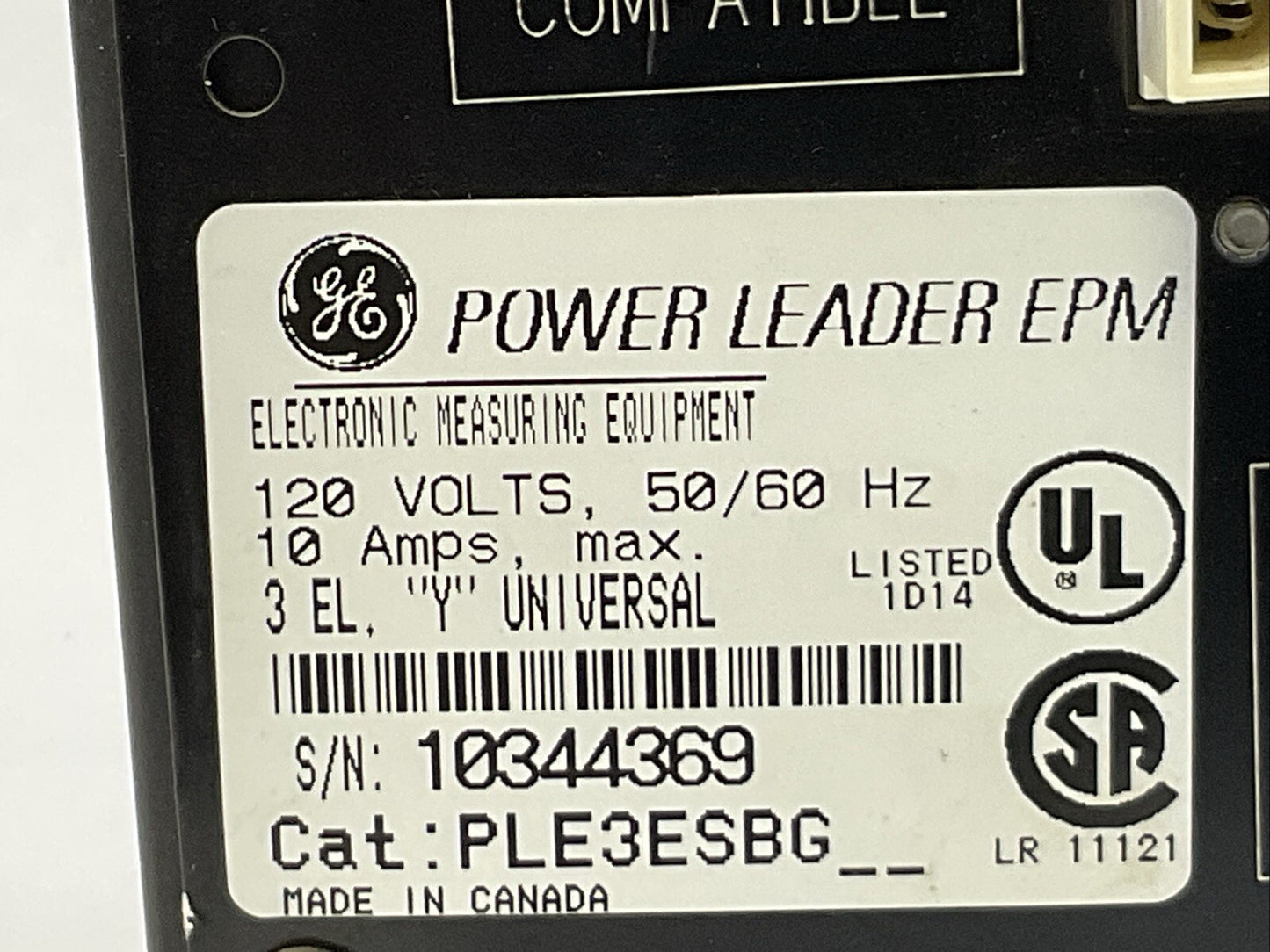 GE GENERAL ELECTRIC PLE3ESBG POWER LEADER EPM 120V 10AMP ELECTRONIC POWER METER