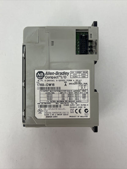 ALLEN BRADLEY 1769-OW16 SER A F/W REV 3.1 16PT 5-265VAC 5-125VDC FORM A RELAY