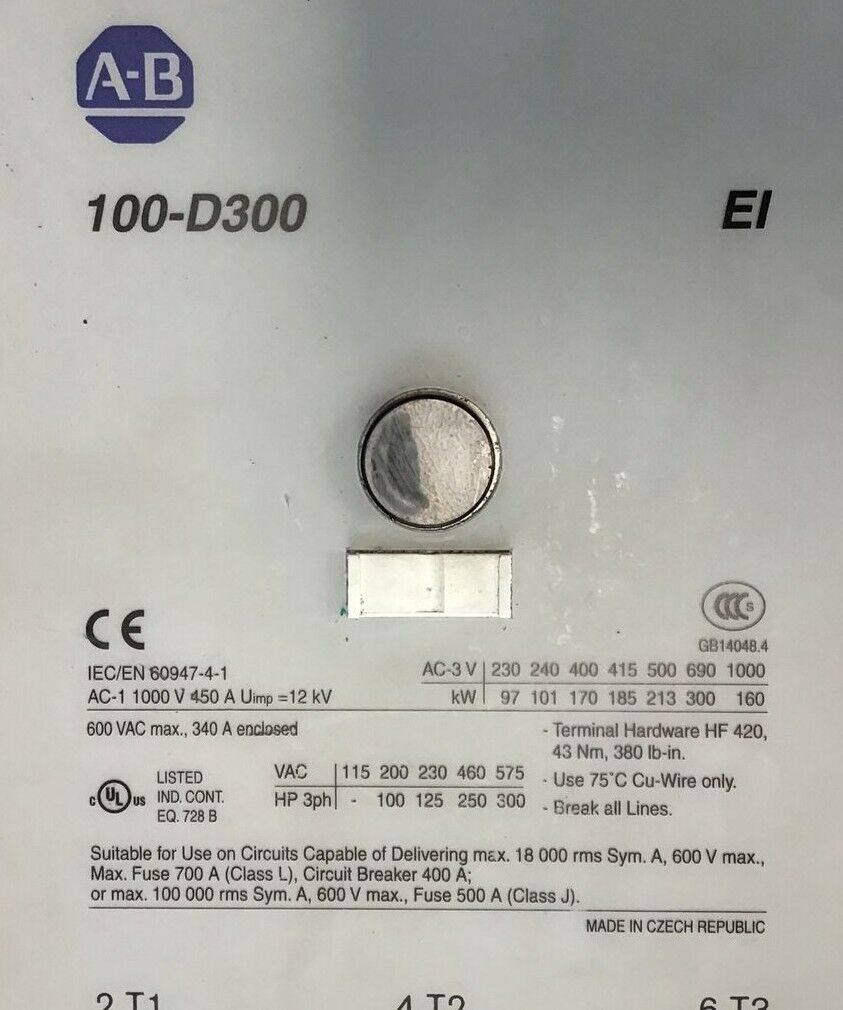 ALLEN BRADLEY 100-D300 STARTER 193-B1N6 40794-150-91-NNM3 130V 50/60HZ