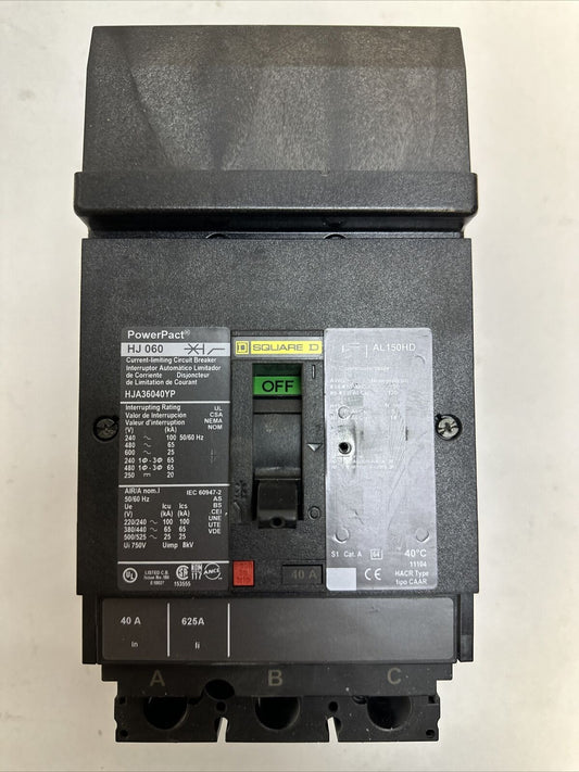 SQUARE D HJA36040YP POWER PACT CIRCUIT BREAKER 40A 600VAC 250VDC 3POLE
