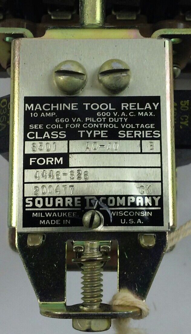Square D, AC Magnetic Relay, Class 8501 Type AO-40 Series B, 440 volts, 10 Amp