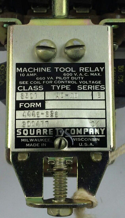 Square D, AC Magnetic Relay, Class 8501 Type AO-40 Series B, 440 volts, 10 Amp