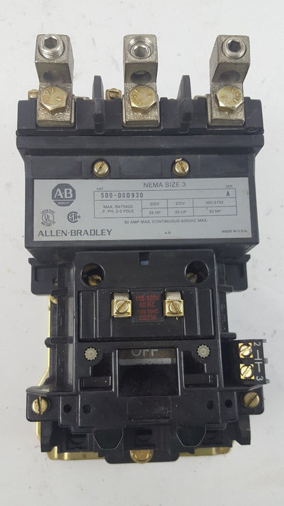 ALLEN BRADLEY CONTACTOR/STARTER 500-D0D930 SER A 50HP 460V